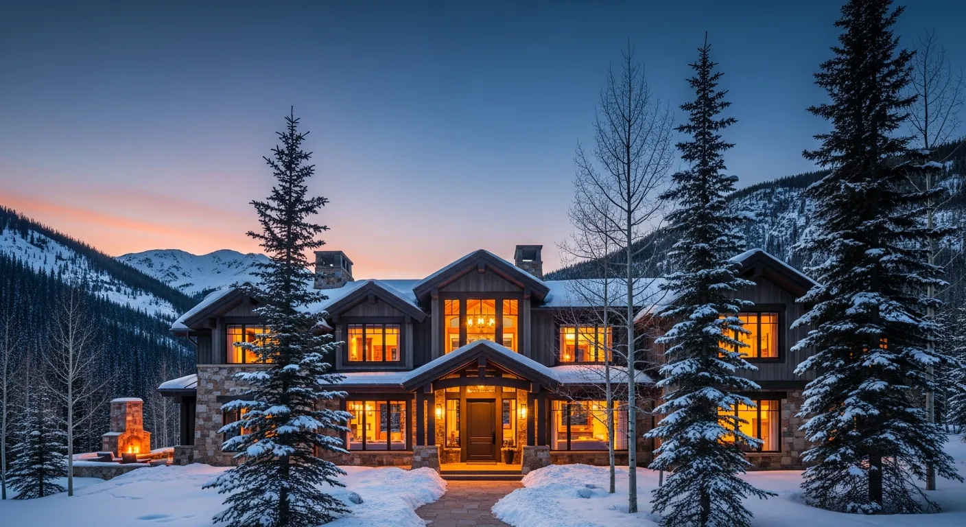 Luxury mountain home surrounded by alpine trees