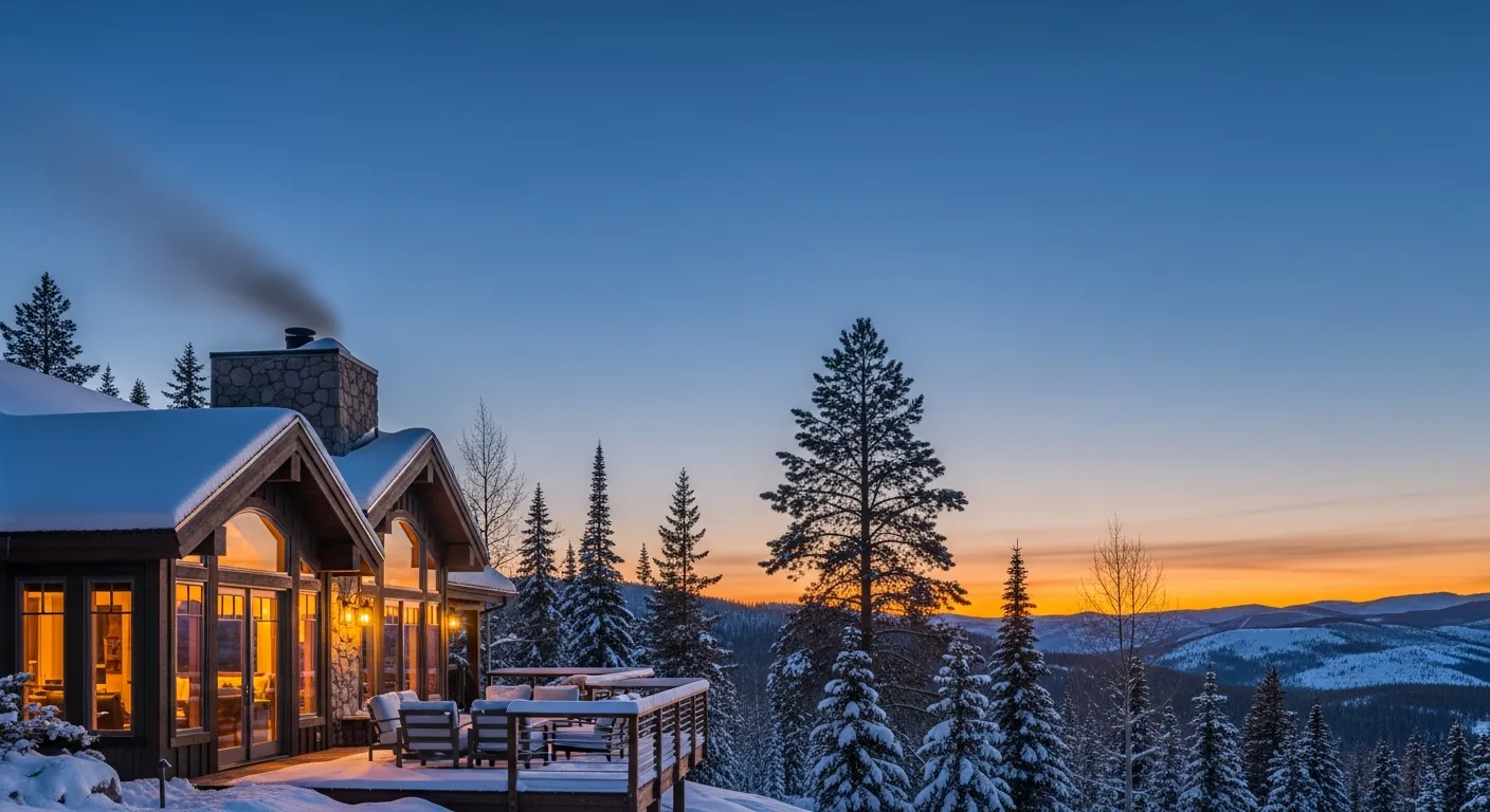 Luxury mountain cabin at dusk